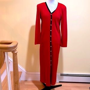 SUNSHINE STARSHINE Ribbed Knit  Red Velvet Trim Maxi Dress NWOT